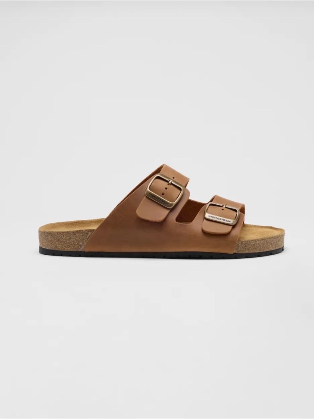 Maia Brown Two-Buckle Leather Slide Sandals